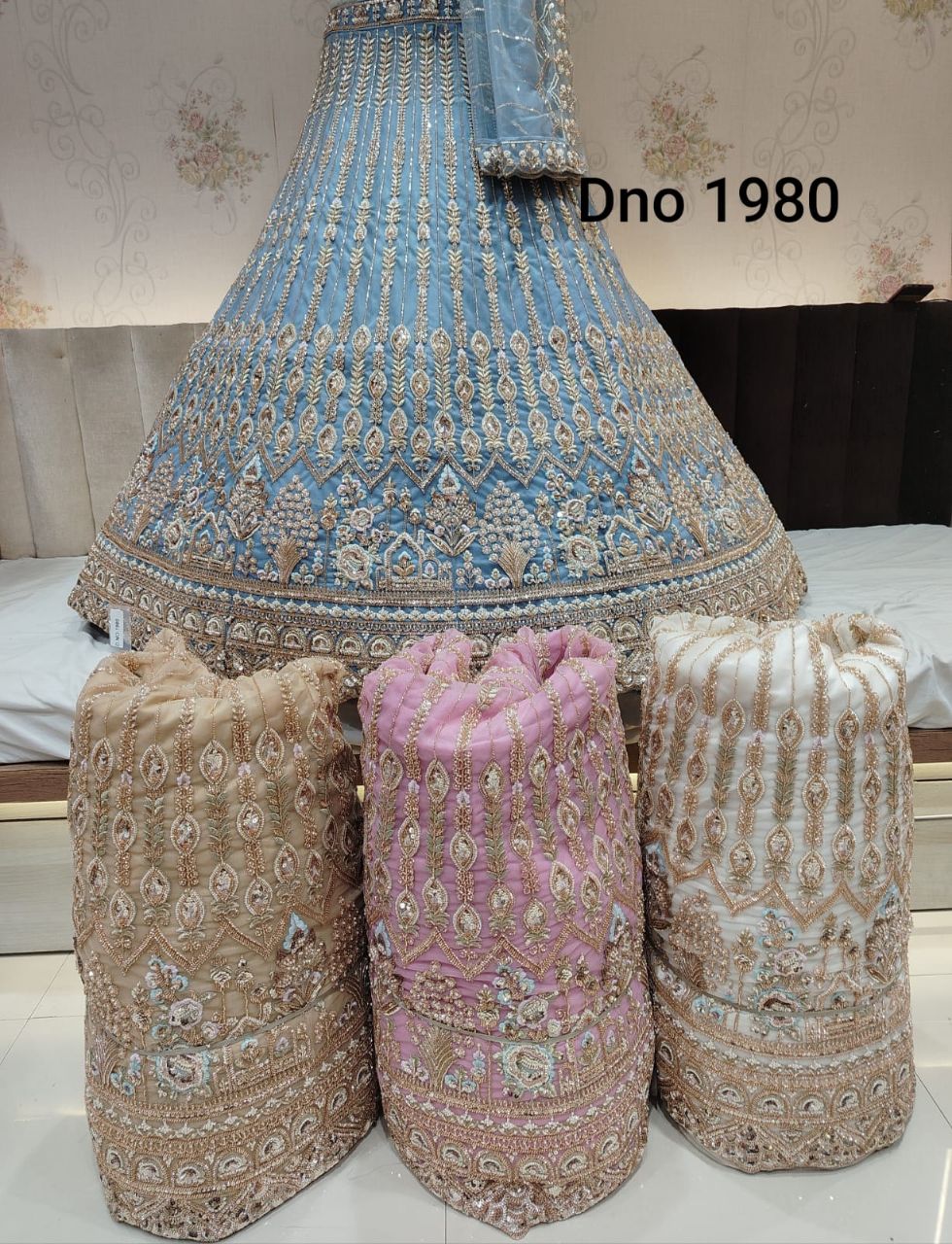 Blue Embellished Designer Lehenga view 2