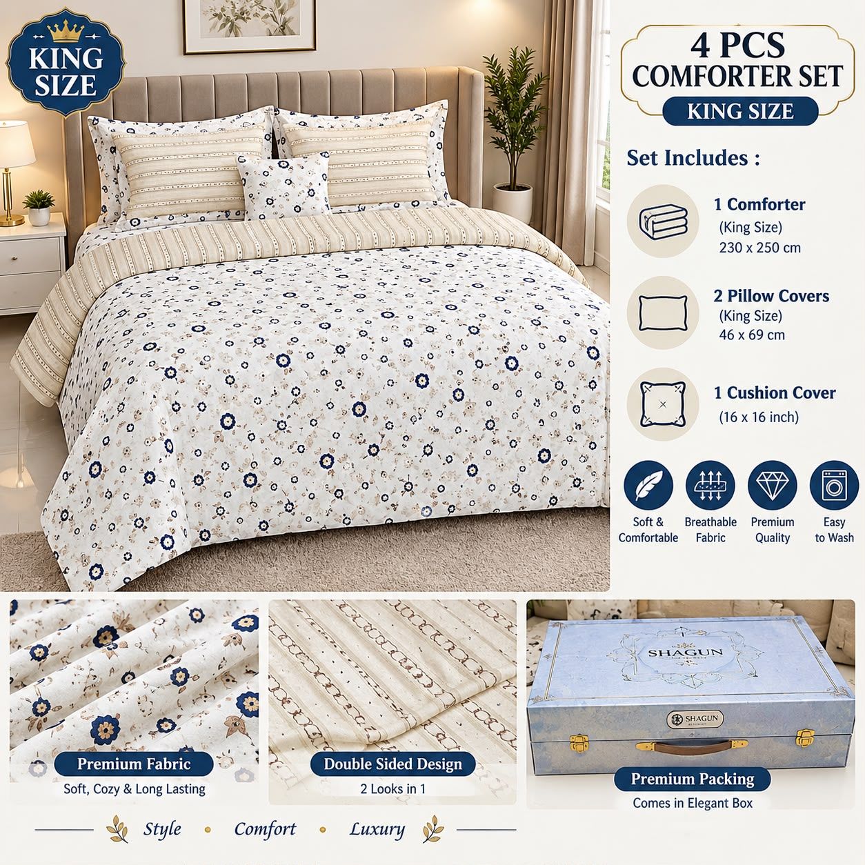 🌸 4 Pcs King Size Comforter Set view 2