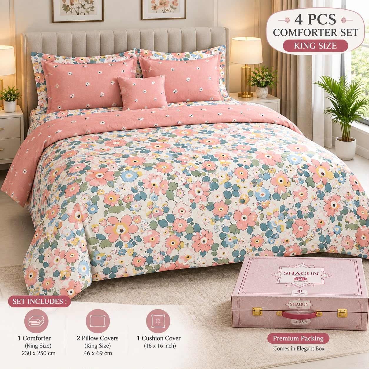🌸 4 Pcs King Size Comforter Set view 3