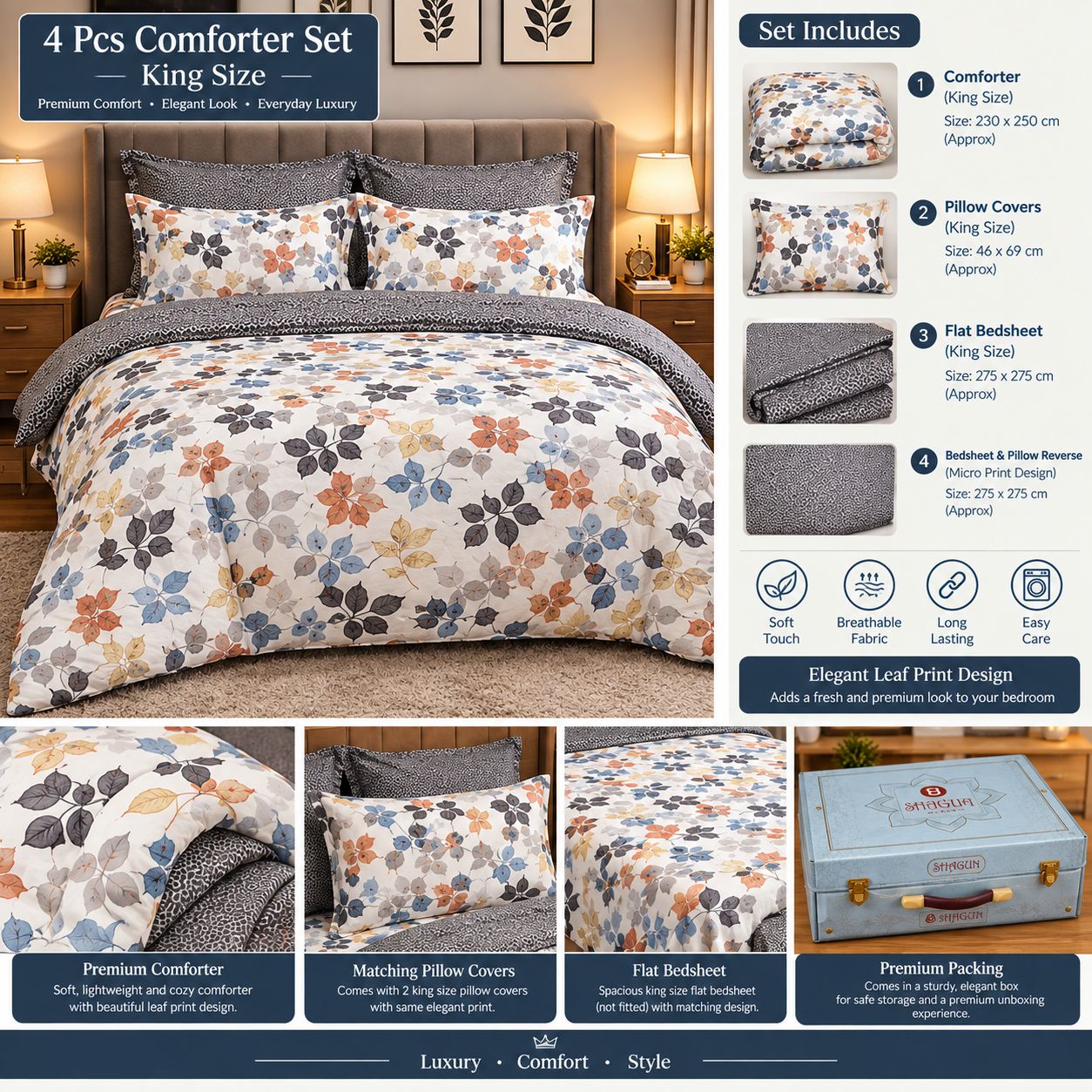 🌸 4 Pcs King Size Comforter Set view 6