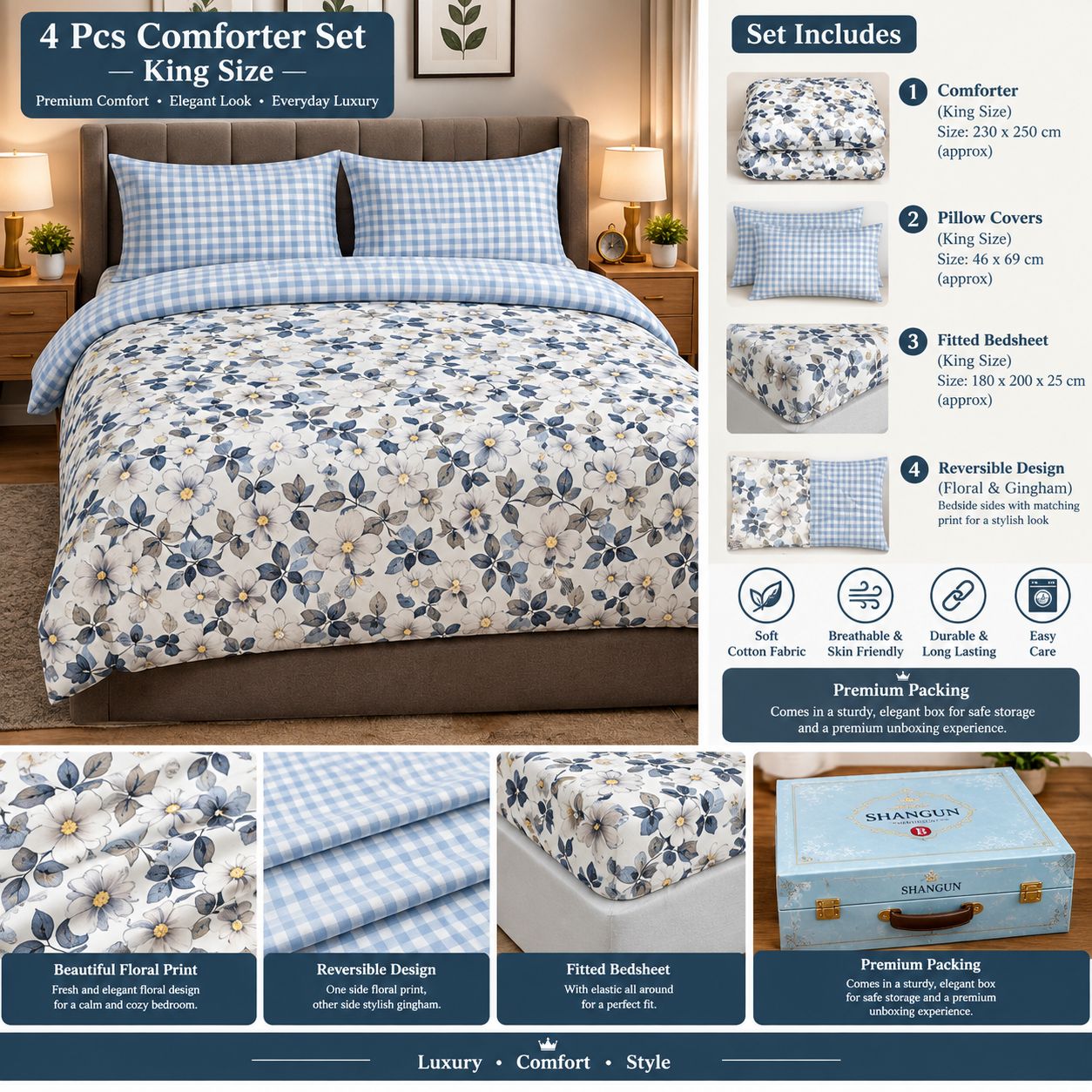 🌸 4 Pcs King Size Comforter Set view 4