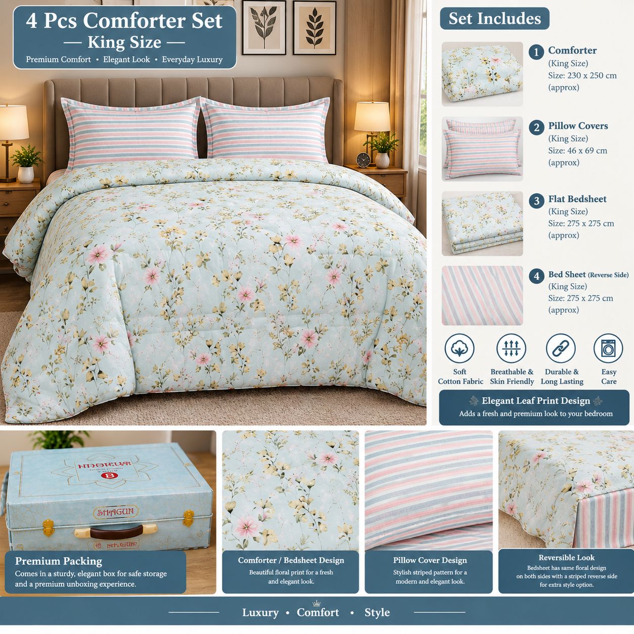 🌸 4 Pcs King Size Comforter Set view 5