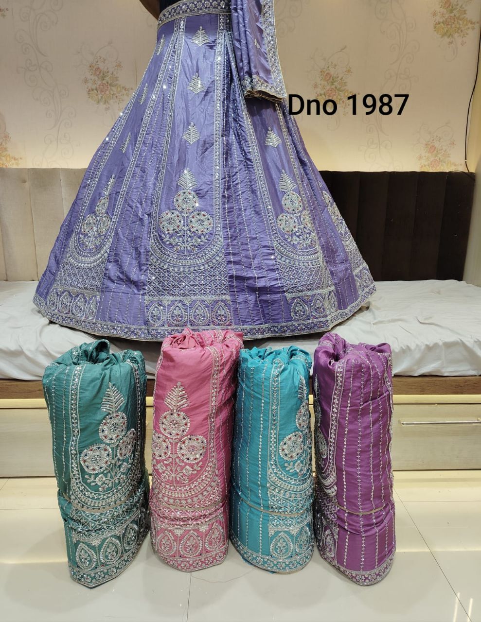 Lavender Embroidered Party Wear Lehenga view 2