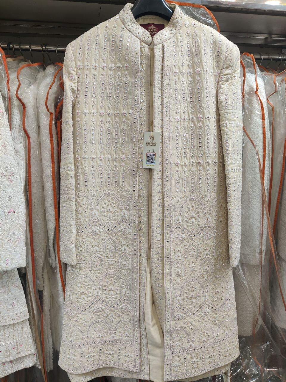 Embroidered Cream Designer Sherwani view 2