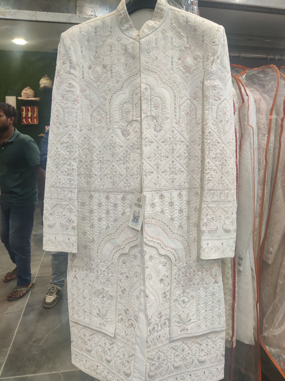 Embroidered White Sherwani view 2