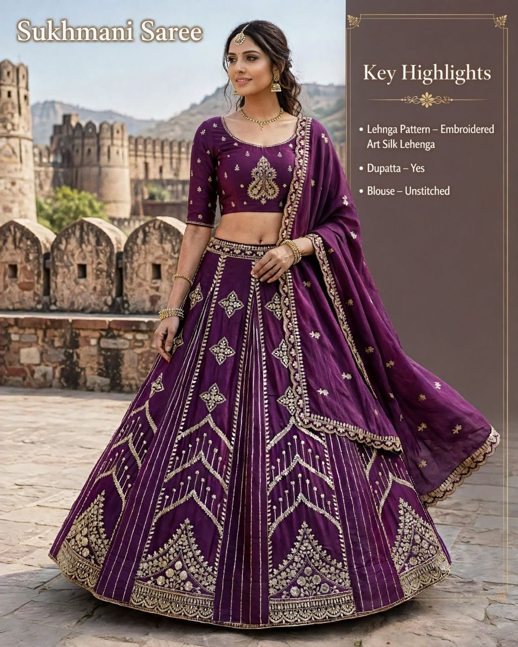 Wine Gota Patti Party Wear Lehenga view 3