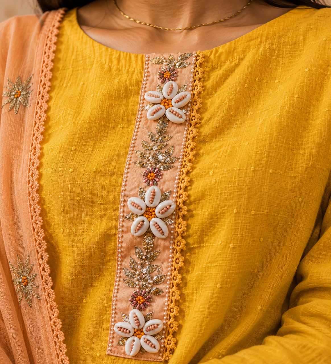 XL Haldi Yellow Cotton Dobby With Gotta Patti And Kodi Work view 4