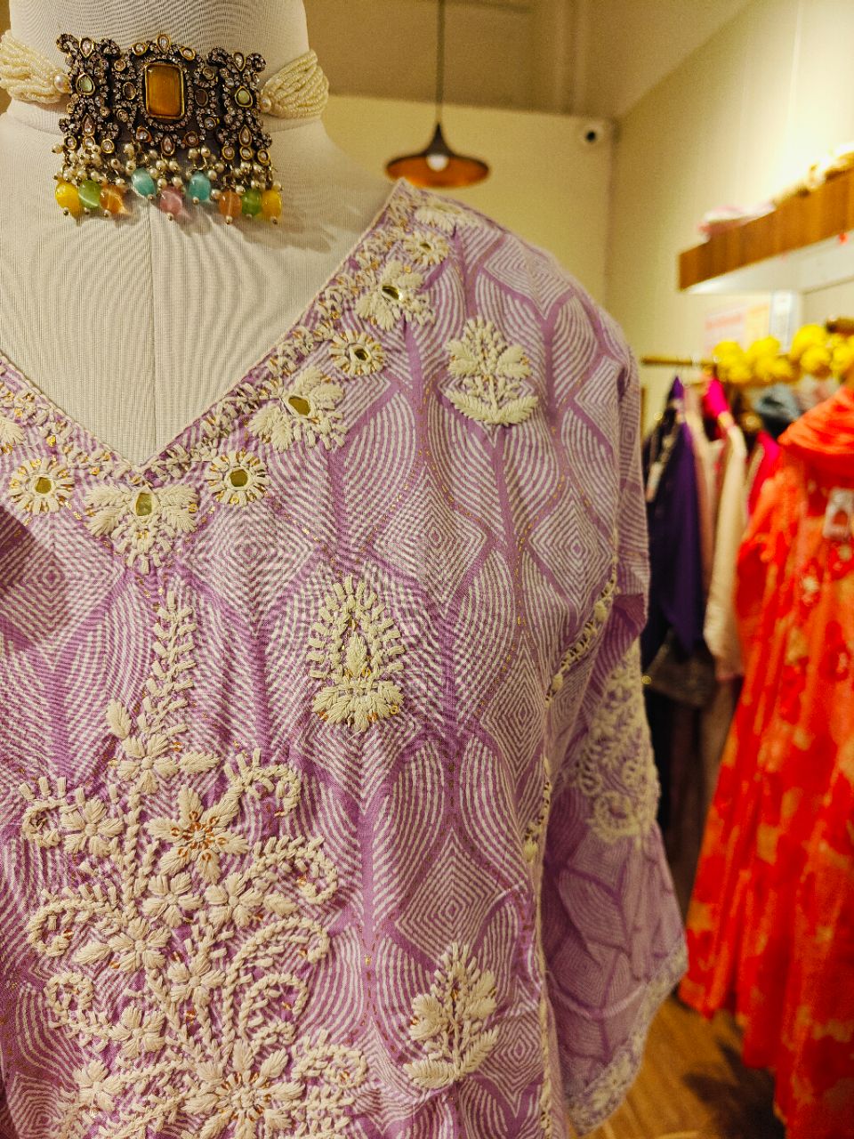 M Lavender printed cotton with all over chunky embroidery and sequin work view 6