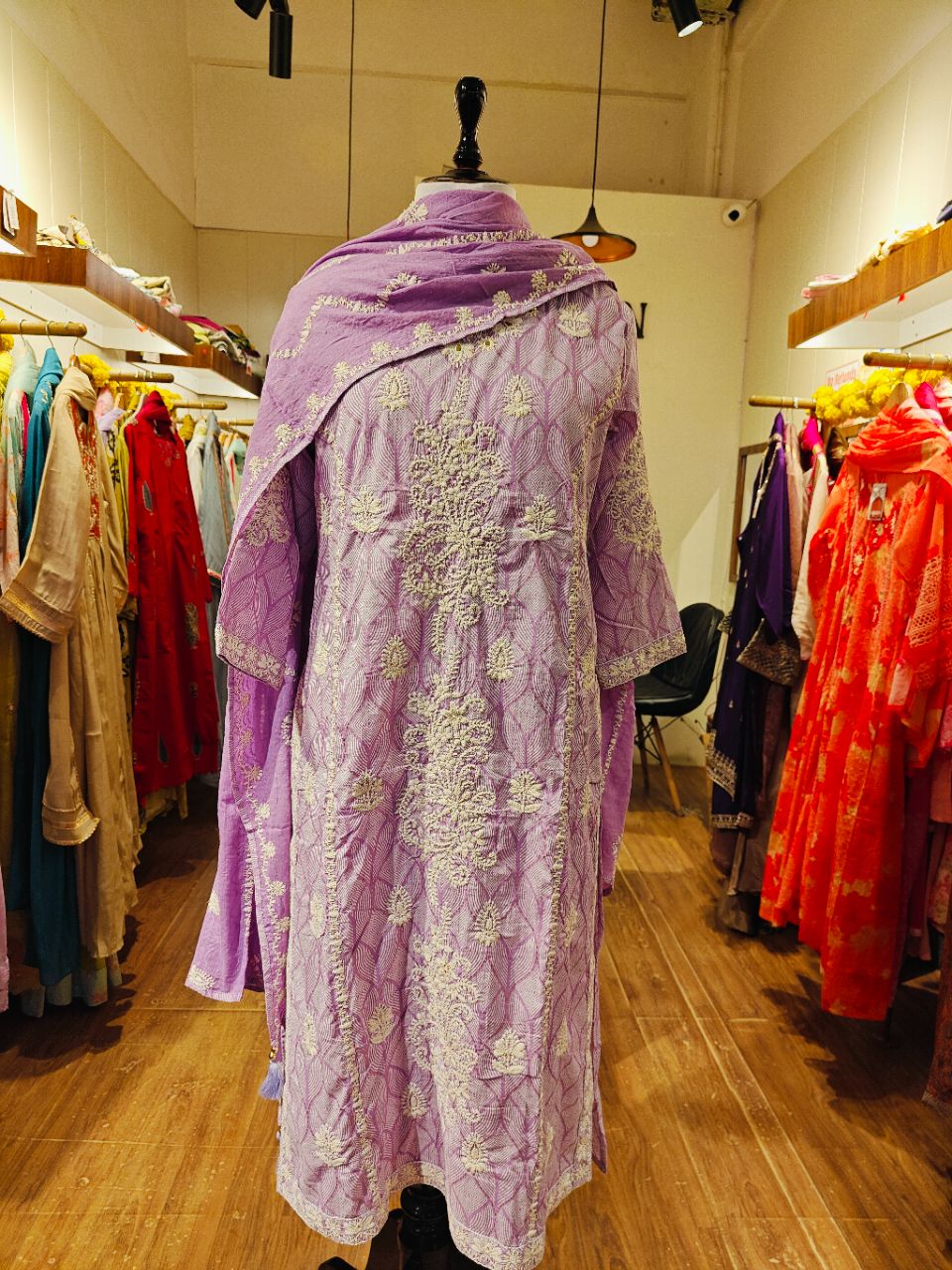 M Lavender printed cotton with all over chunky embroidery and sequin work view 5