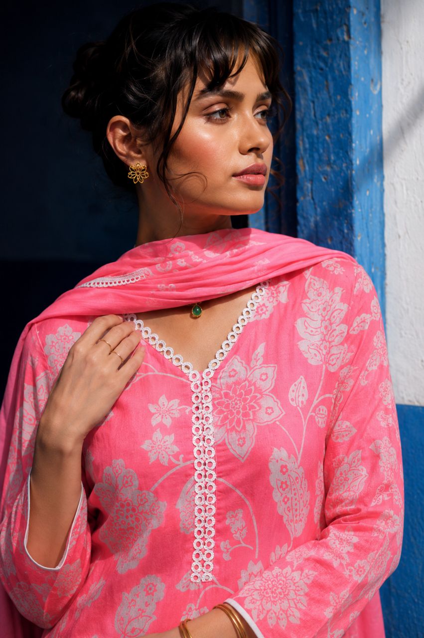 L Bubble pink pure viscose kurta set view 3