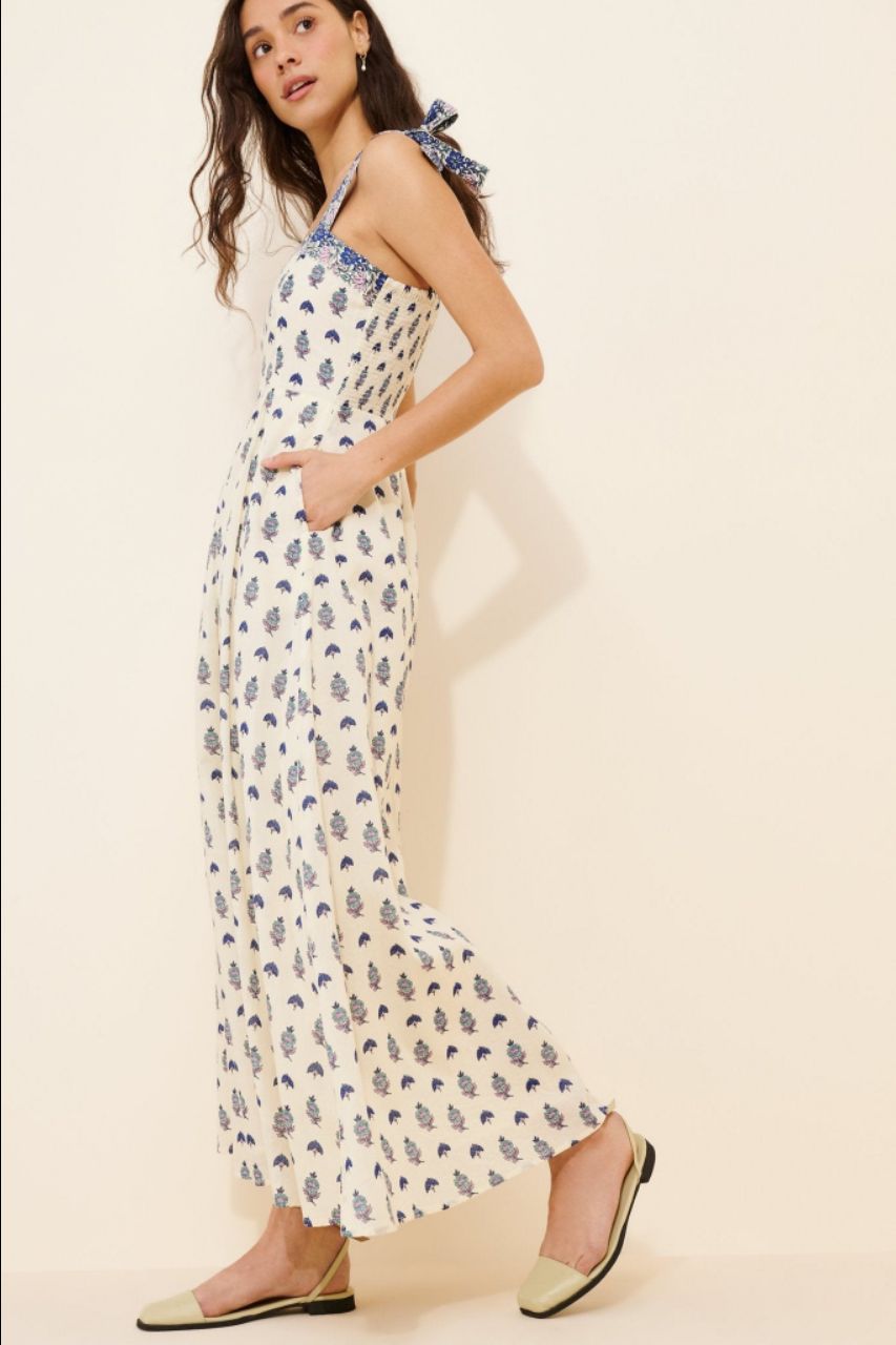Block print Cotton dress with tie up straps view 3