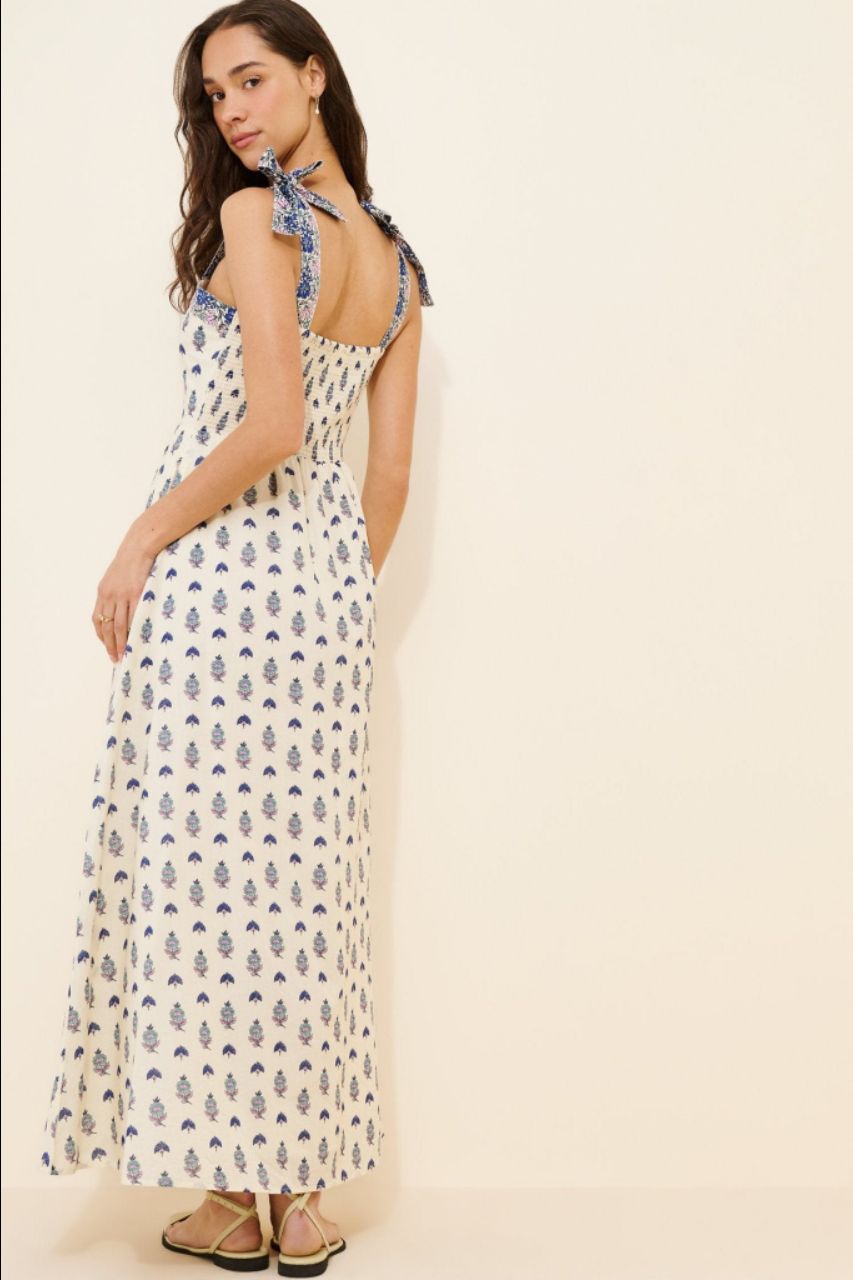 Block print Cotton dress with tie up straps view 4