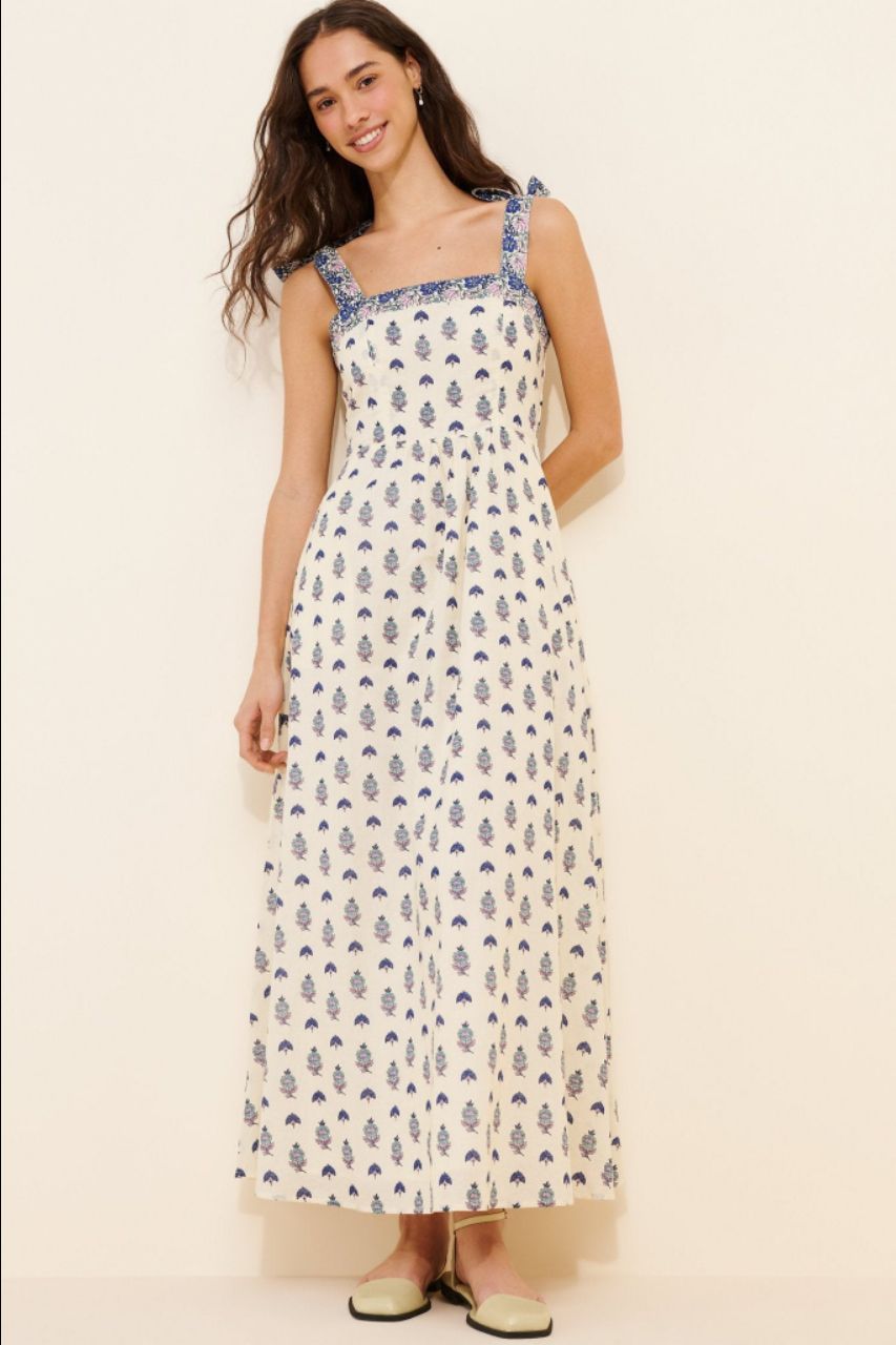 Block print Cotton dress with tie up straps view 2