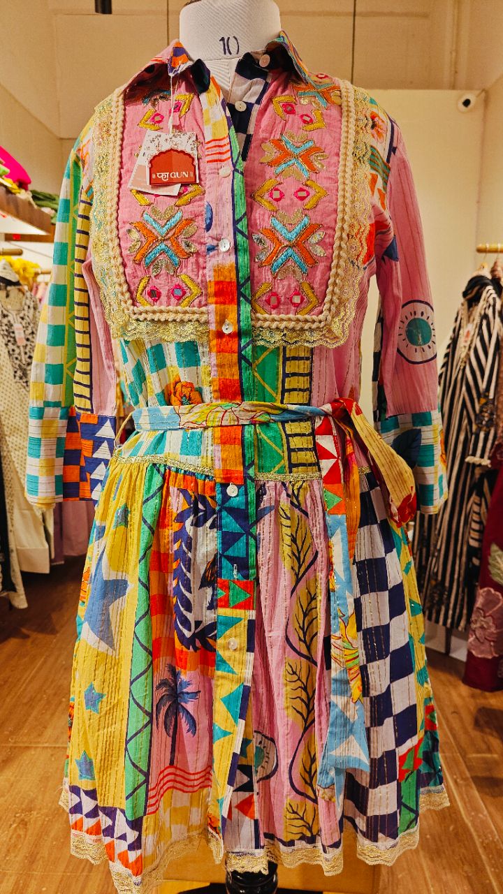 Bohemia short mul cotton dress with tie ups view 6