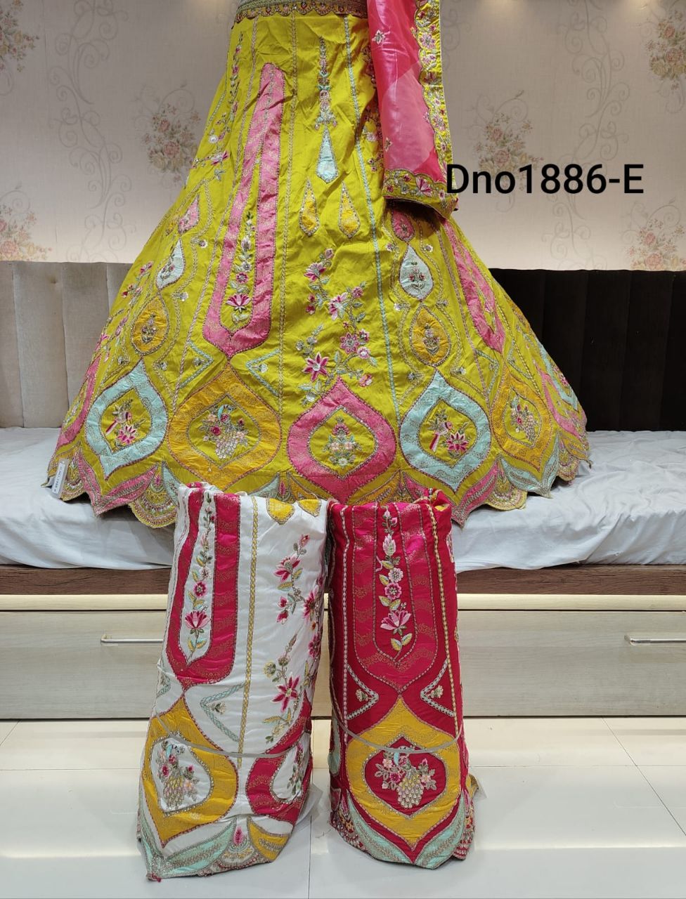 Multi Colour Banarasi Rajwadi Lehanga view 3