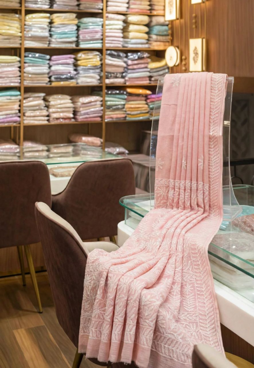 Pink Chikankari Kota Tepchi Saree