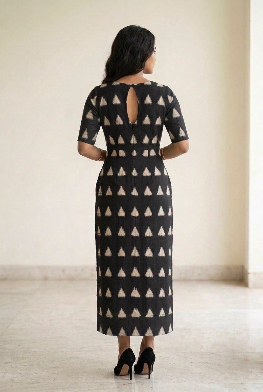 Black and White Ikat half sleeves dress view 2