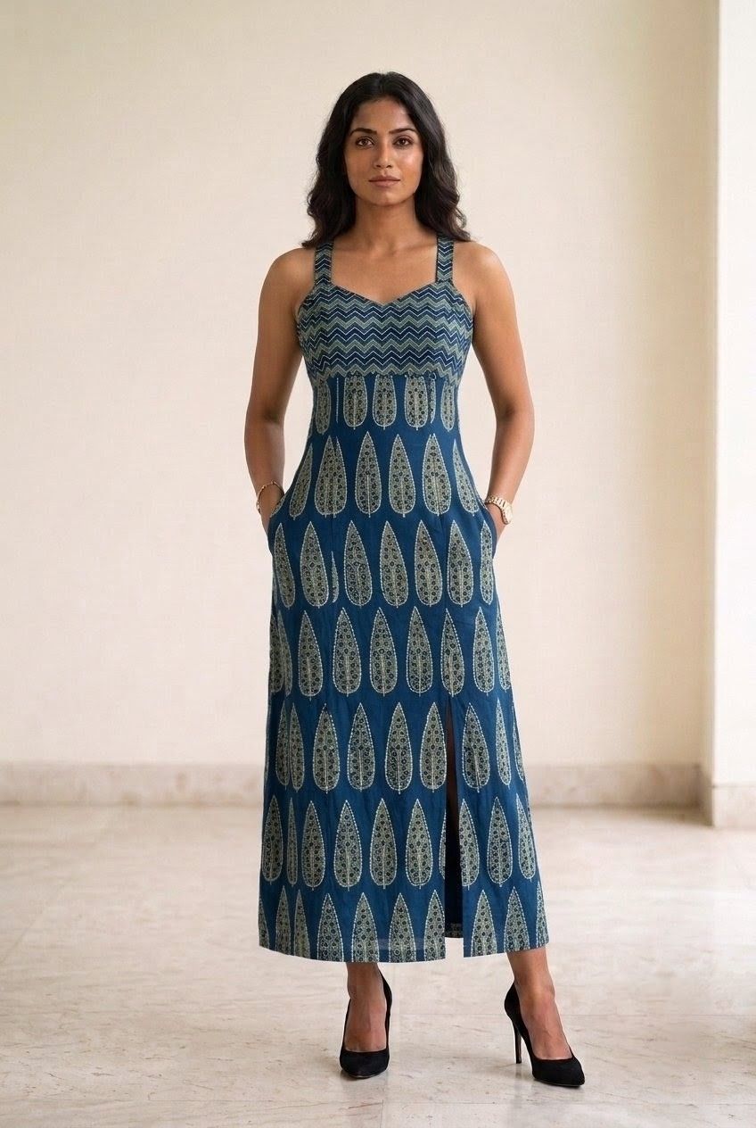 Block Print Cotton Maxi Dress view 2