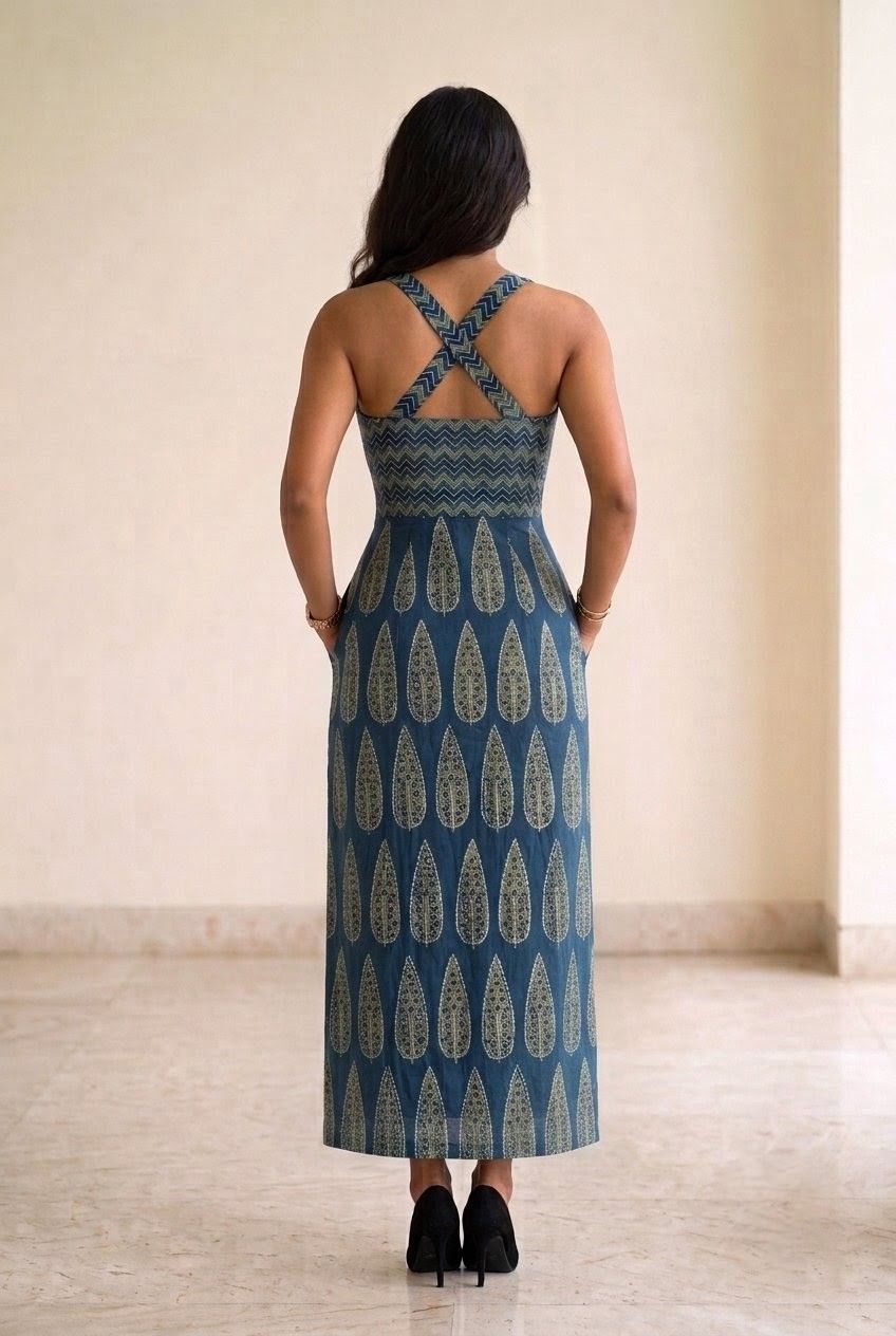 Block Print Cotton Maxi Dress view 3