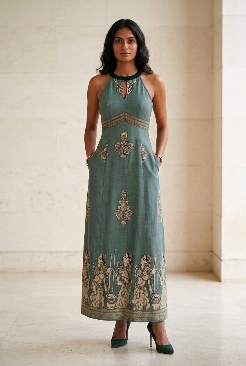 Green Kalamkari A-line Dress view 3