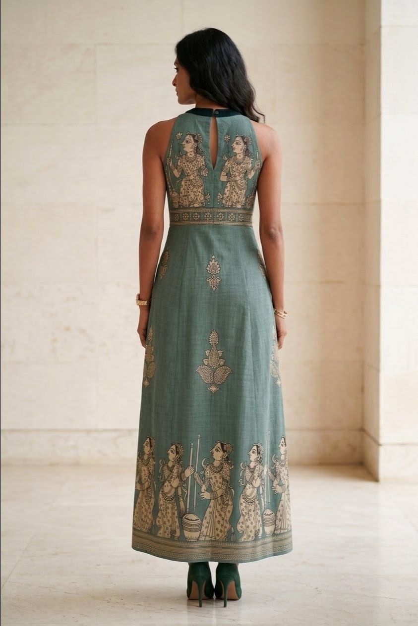 Green Kalamkari A-line Dress view 4