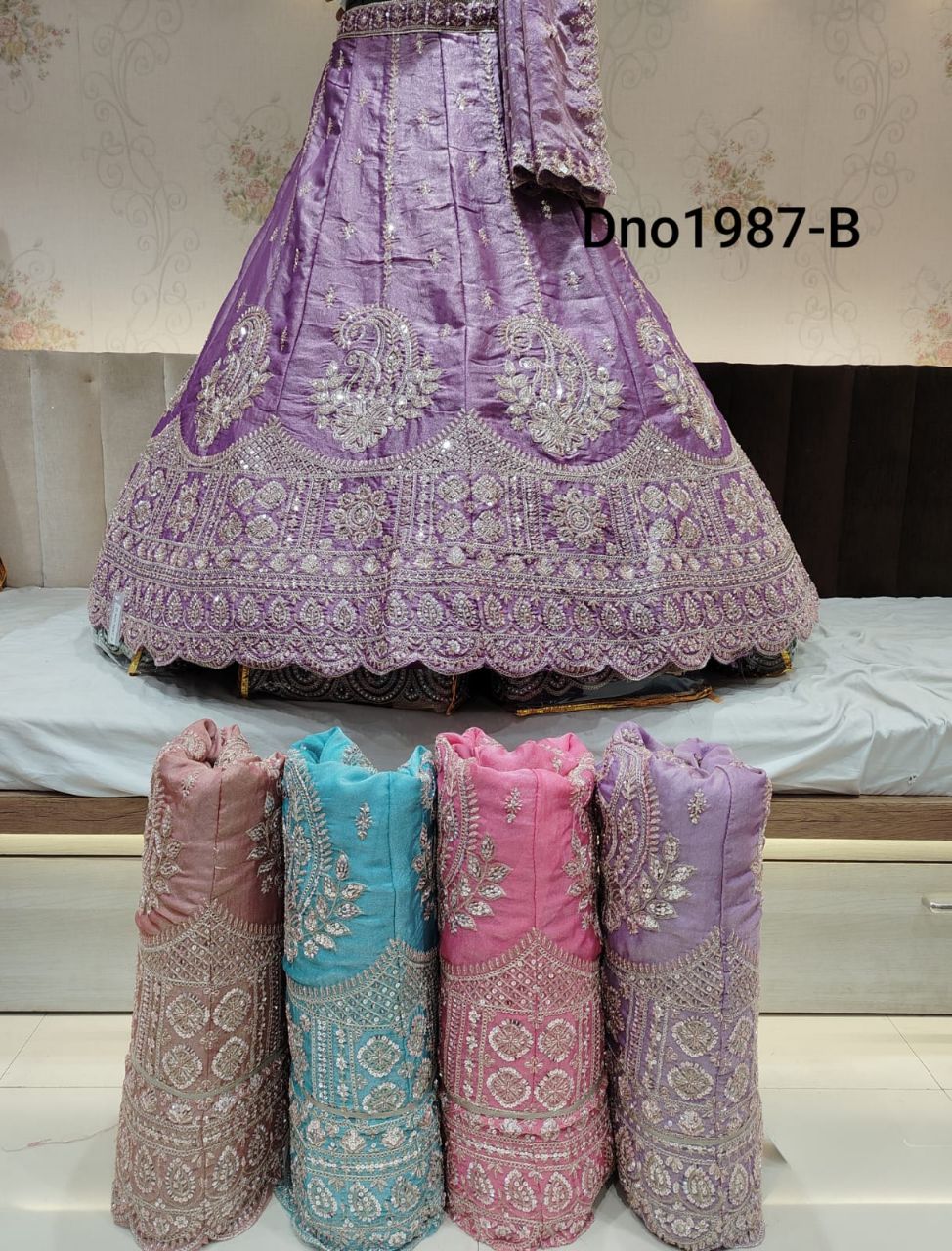 Purple Panelled Paisley Lehenga view 2