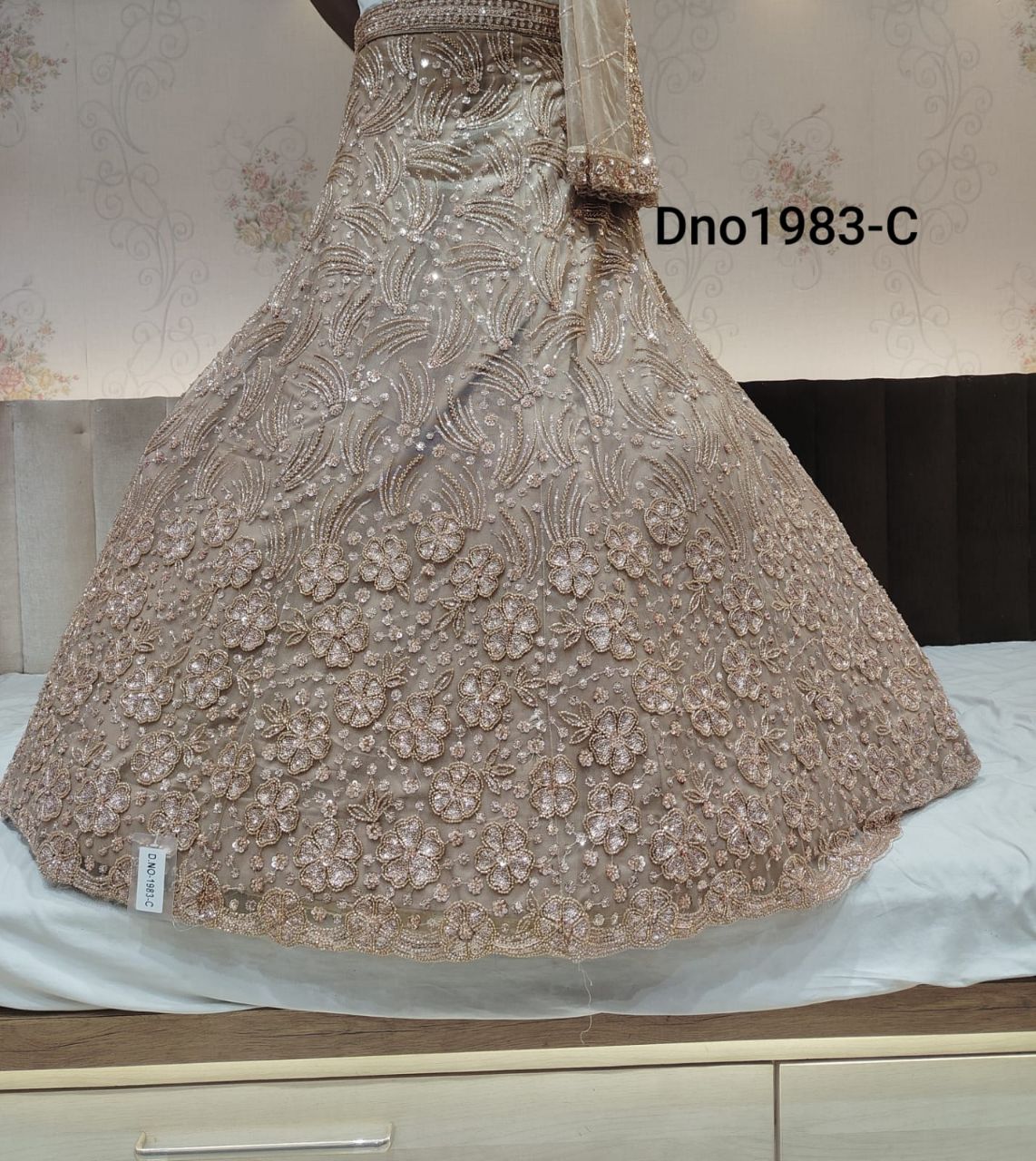 Golden Floral Jaal Lehenga view 2