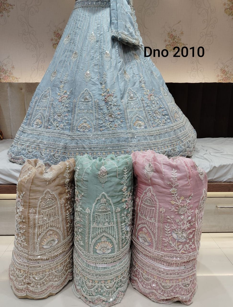 Ice Blue Handcrafted Scalloped Border Lehenga view 2