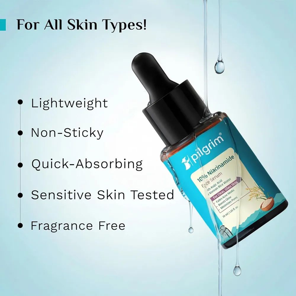 Pilgrim 10% Niacinamide Face Serum for Acne Marks & Glass Skin Glow - 
with Kojic Acid & Korean Rice Water, Fades Dark Spots, Boosts Glow, Minimizes Pores, Controls Excess Oil, Sensitive Skin Safe view 6