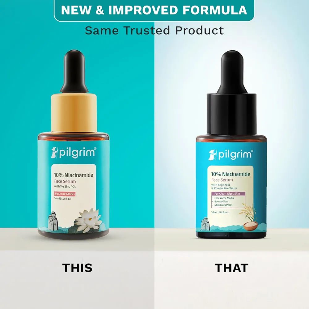 Pilgrim 10% Niacinamide Face Serum for Acne Marks & Glass Skin Glow - 
with Kojic Acid & Korean Rice Water, Fades Dark Spots, Boosts Glow, Minimizes Pores, Controls Excess Oil, Sensitive Skin Safe view 2