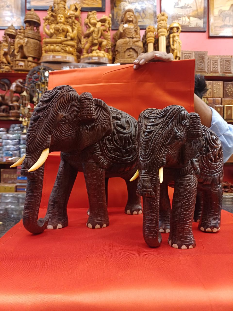 Carved Wooden Elephant Statues