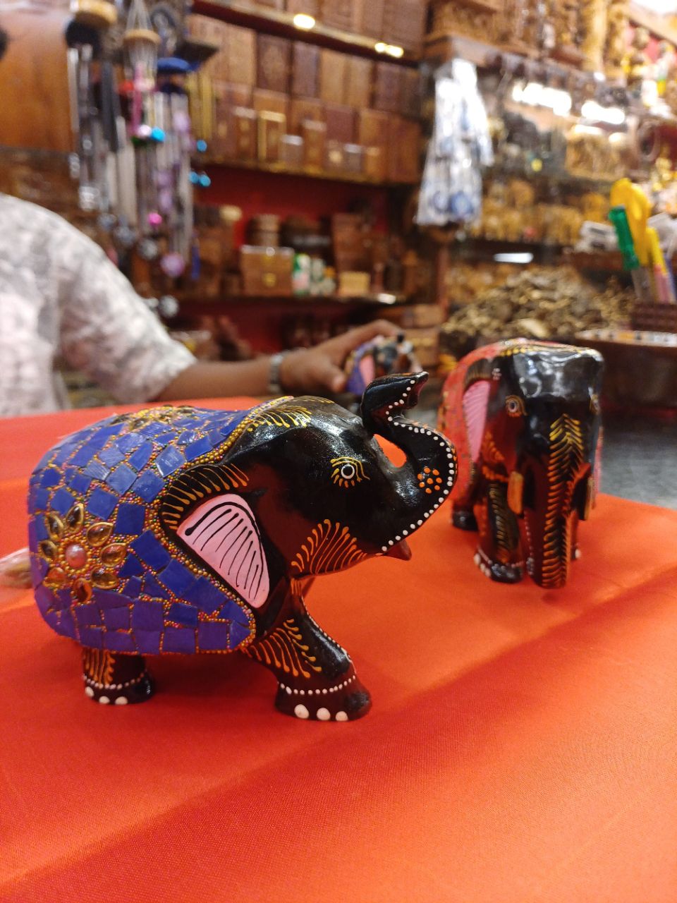 Hand-painted Wooden Elephant Figurine