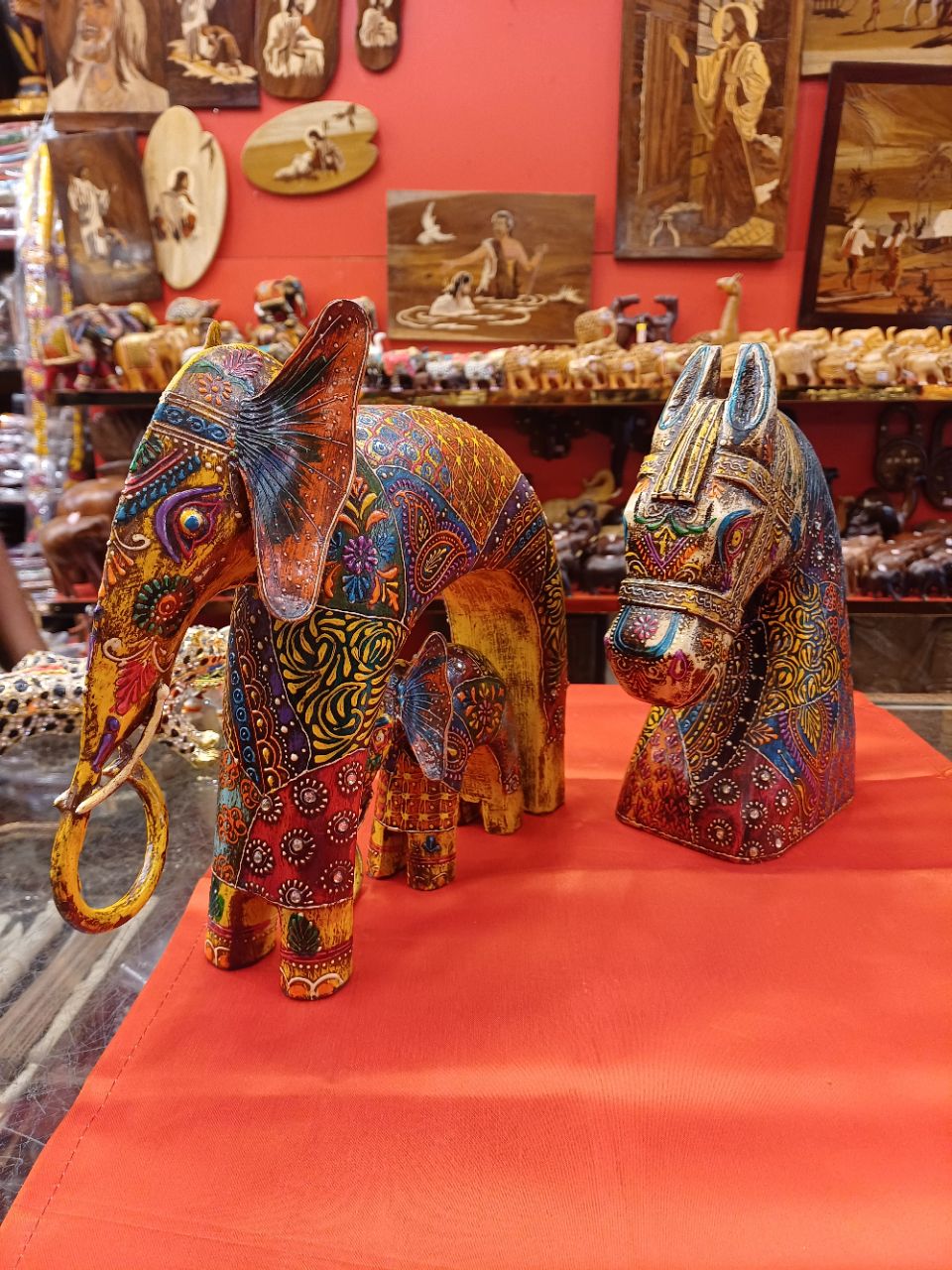 Hand-painted Wooden Elephant and Horse Statues