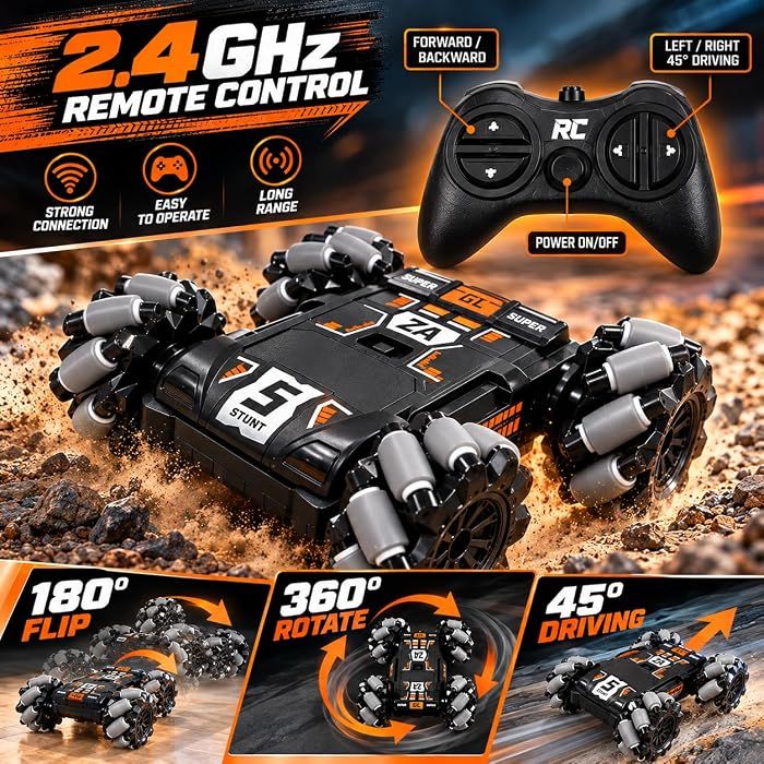 Remote Control Drift Stunt Car Toy | 4×4 with USB Rechargeable Battery | 1:16 Scale, Double Sided High Speed 360° Rotating, 180° Flip Action with 100ft Range | BIS Approved for Kids 3–12 Yrs view 5