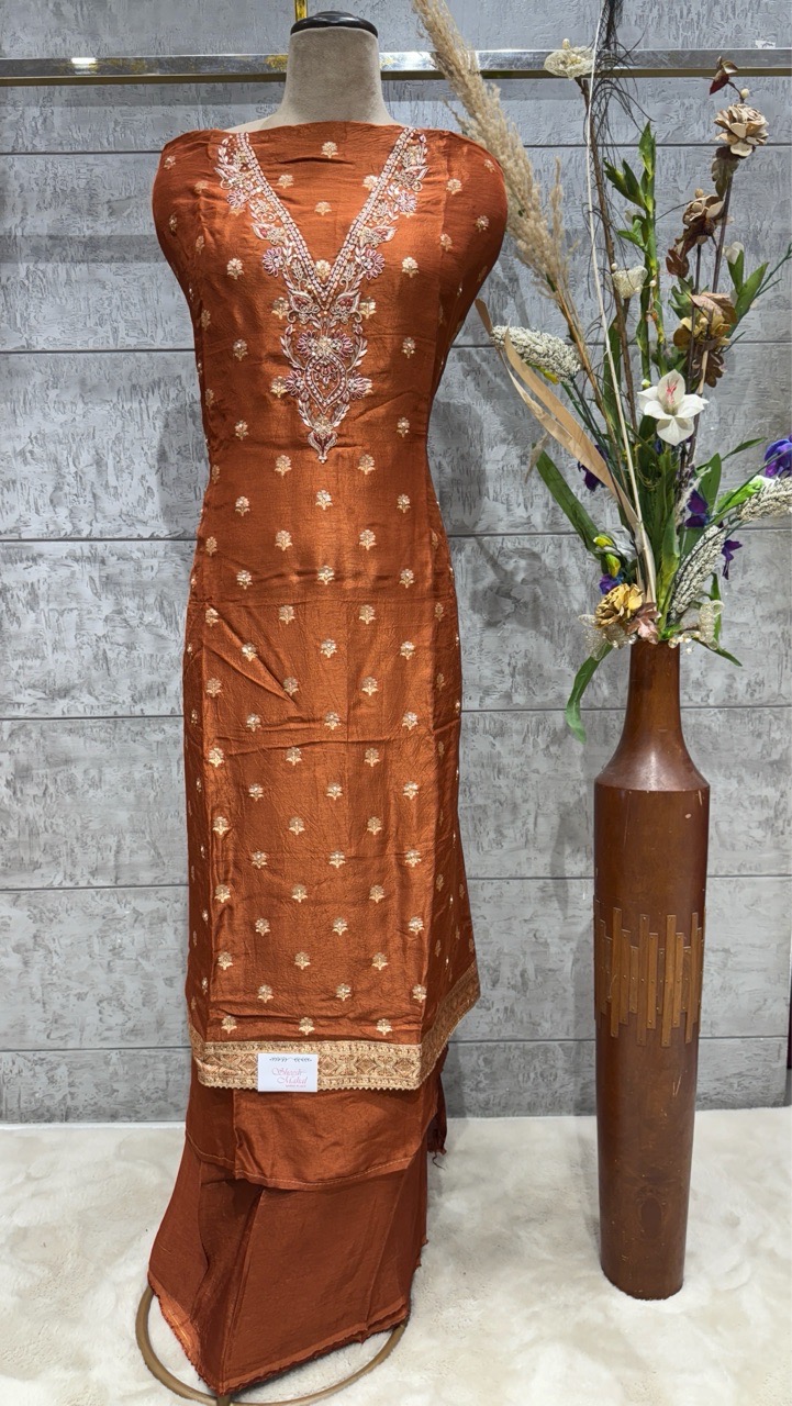 Embroidered Unstitched Silk Salwar Suit view 2