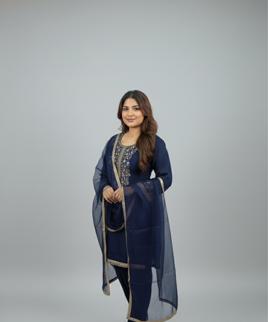 Navy Blue Embroidered Salwar Suit