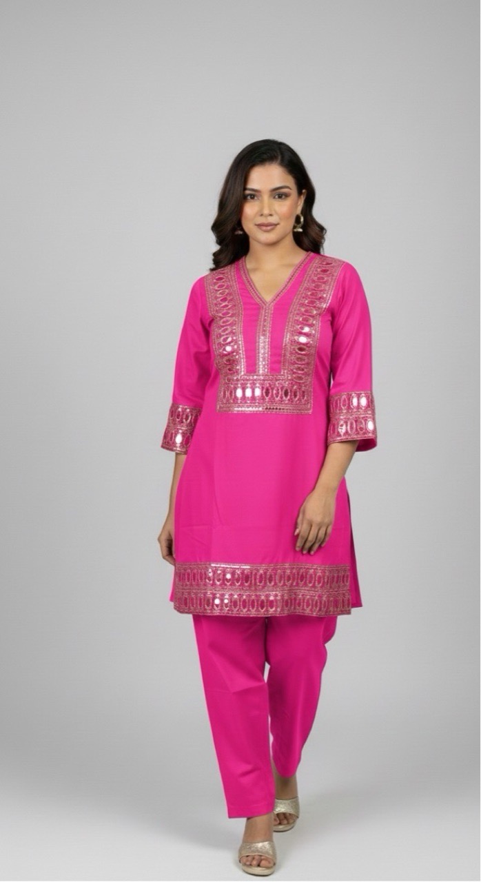 Embroidered Pink Kurti Set