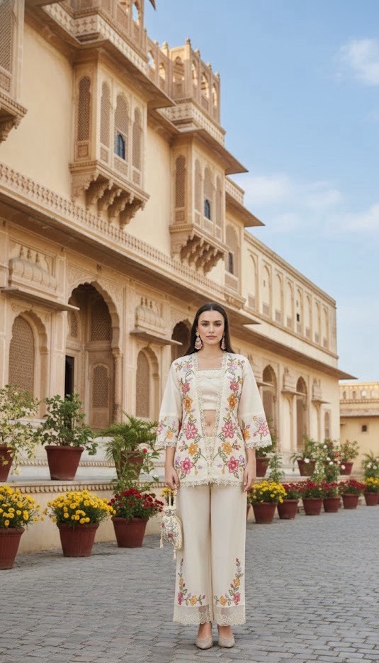Embroidered Palazzo Suit