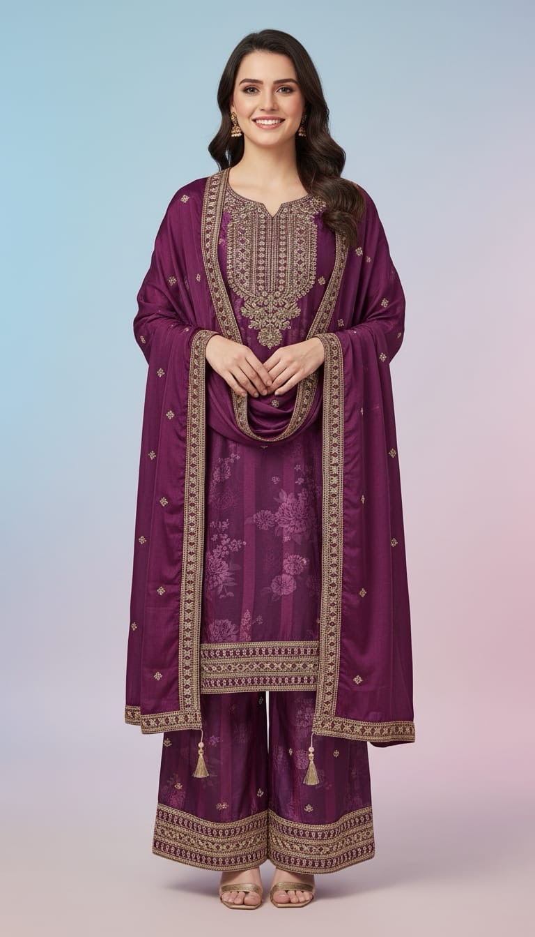 Embroidered Purple Salwar Suit
