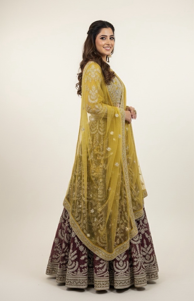 Golden Mustard Embroidered Lehenga