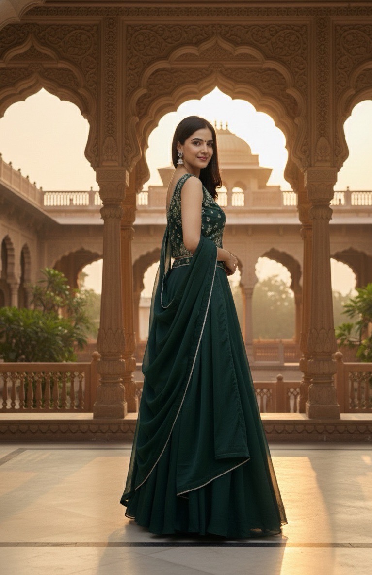 Emerald Green Saree Gown