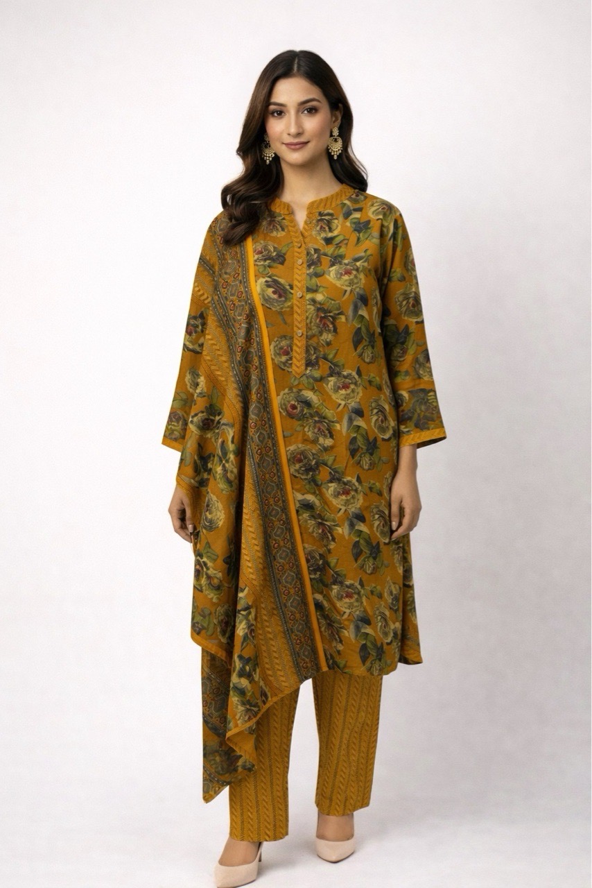 Mustard Floral Kurta Set