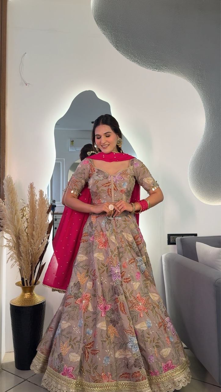 ‘Gulzar’ Corset Lehenga with Sleeves - Grey