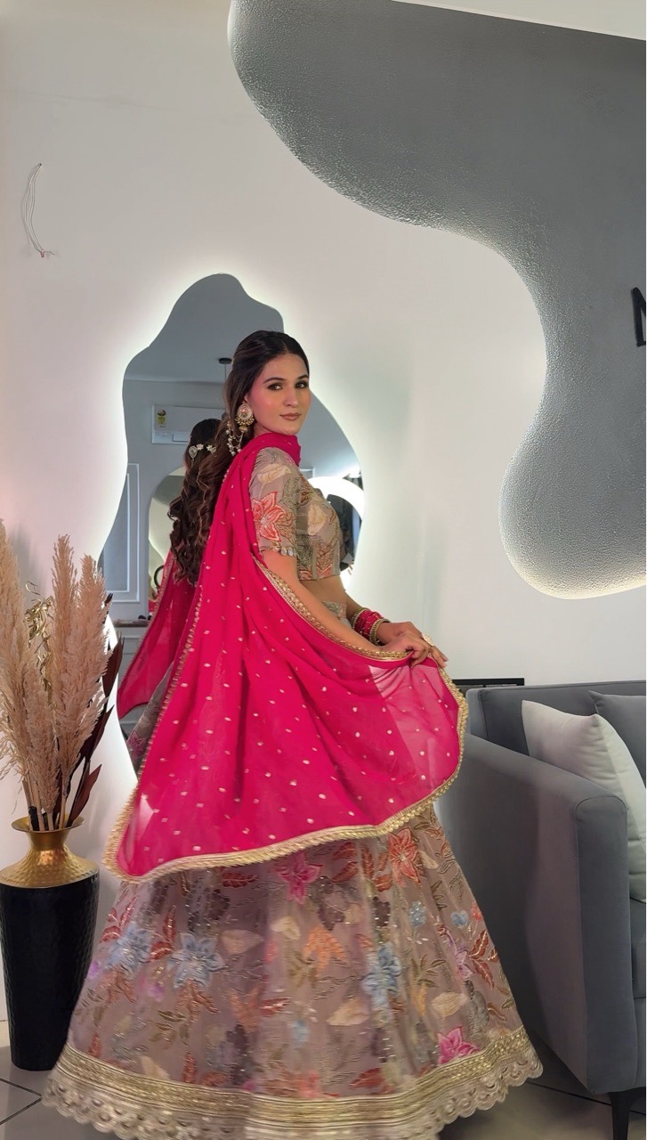‘Gulzar’ Corset Lehenga with Sleeves - Grey view 2