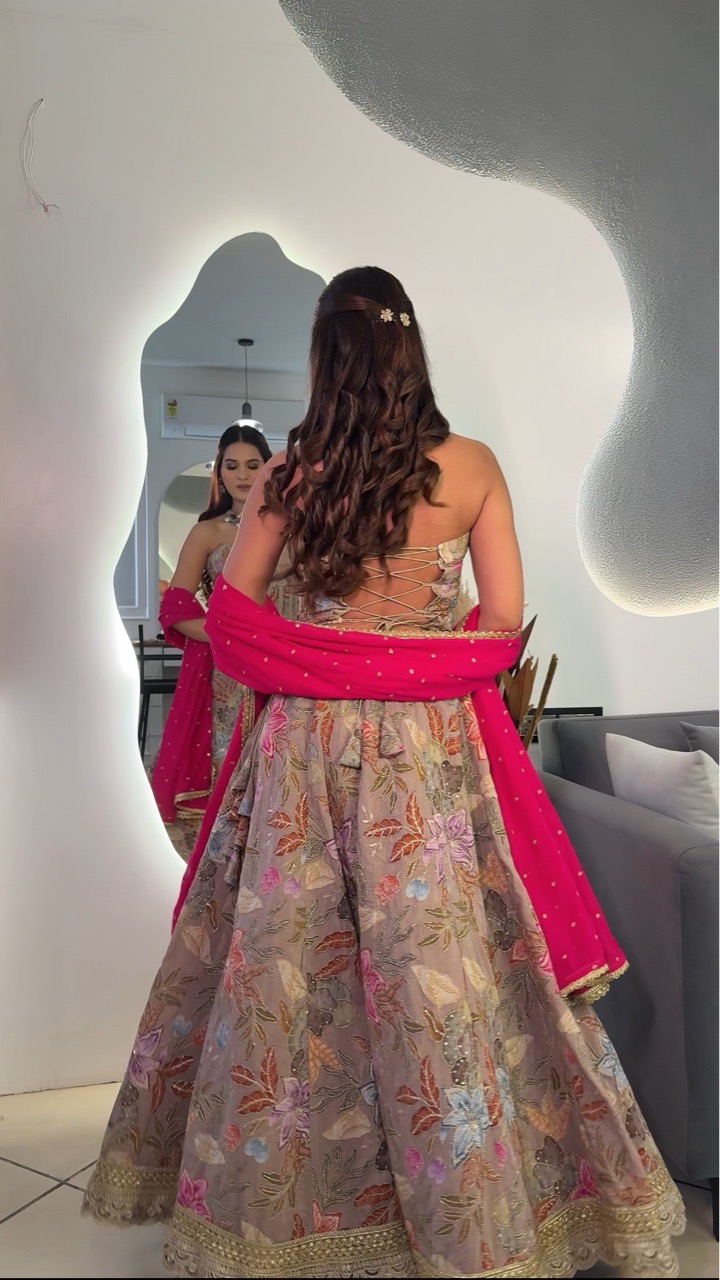 ‘Gulzar’ Corset Lehenga- Grey view 2