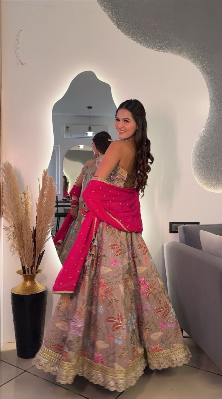 ‘Gulzar’ Corset Lehenga- Grey view 3
