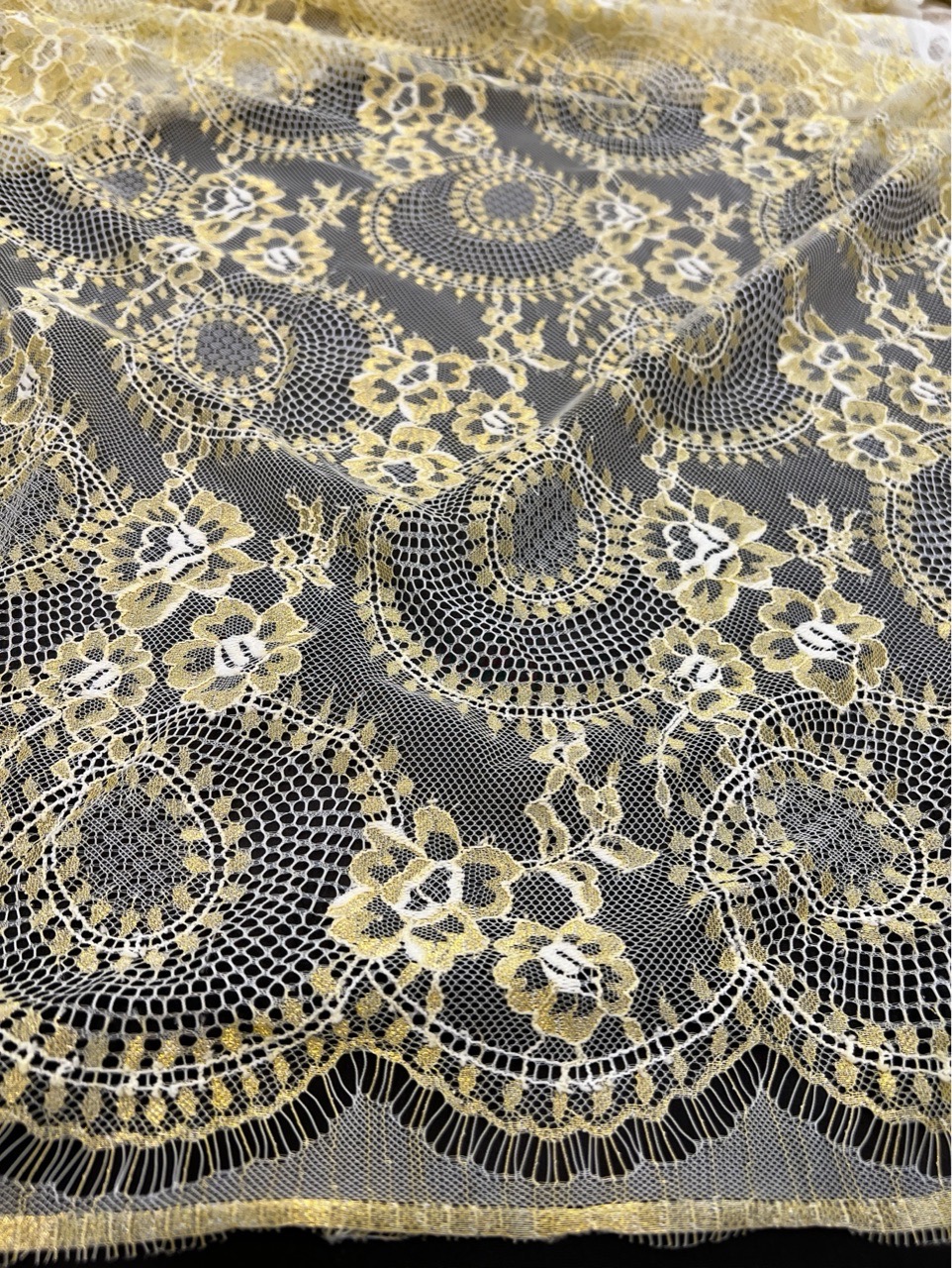FACP1024 150 X 150 CMS Chantilly Lace Fabric - Gold Floral