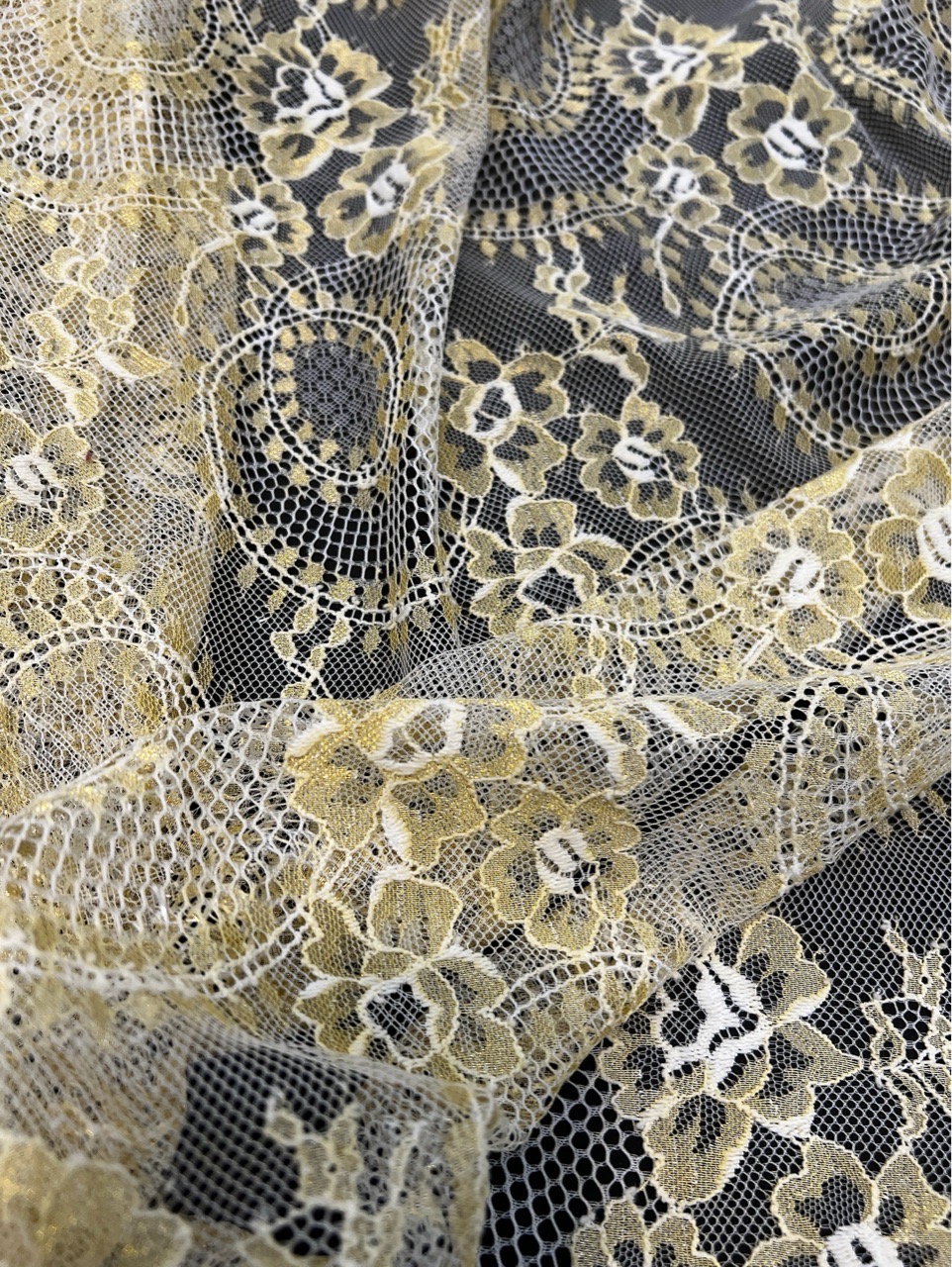 FACP1024 150 X 150 CMS Chantilly Lace Fabric - Gold Floral view 2