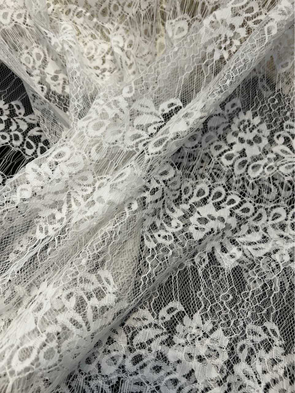 FALC77 Chantilly Lace Fabric - White view 2