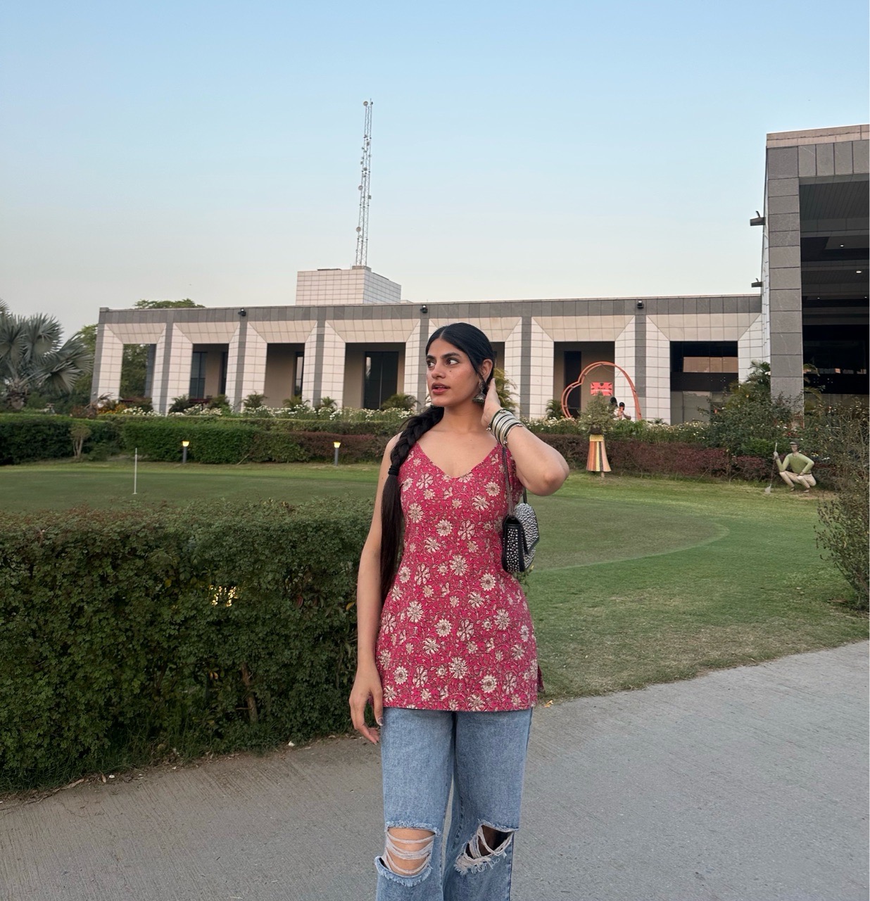 Pink lace-up cami Kurti view 5